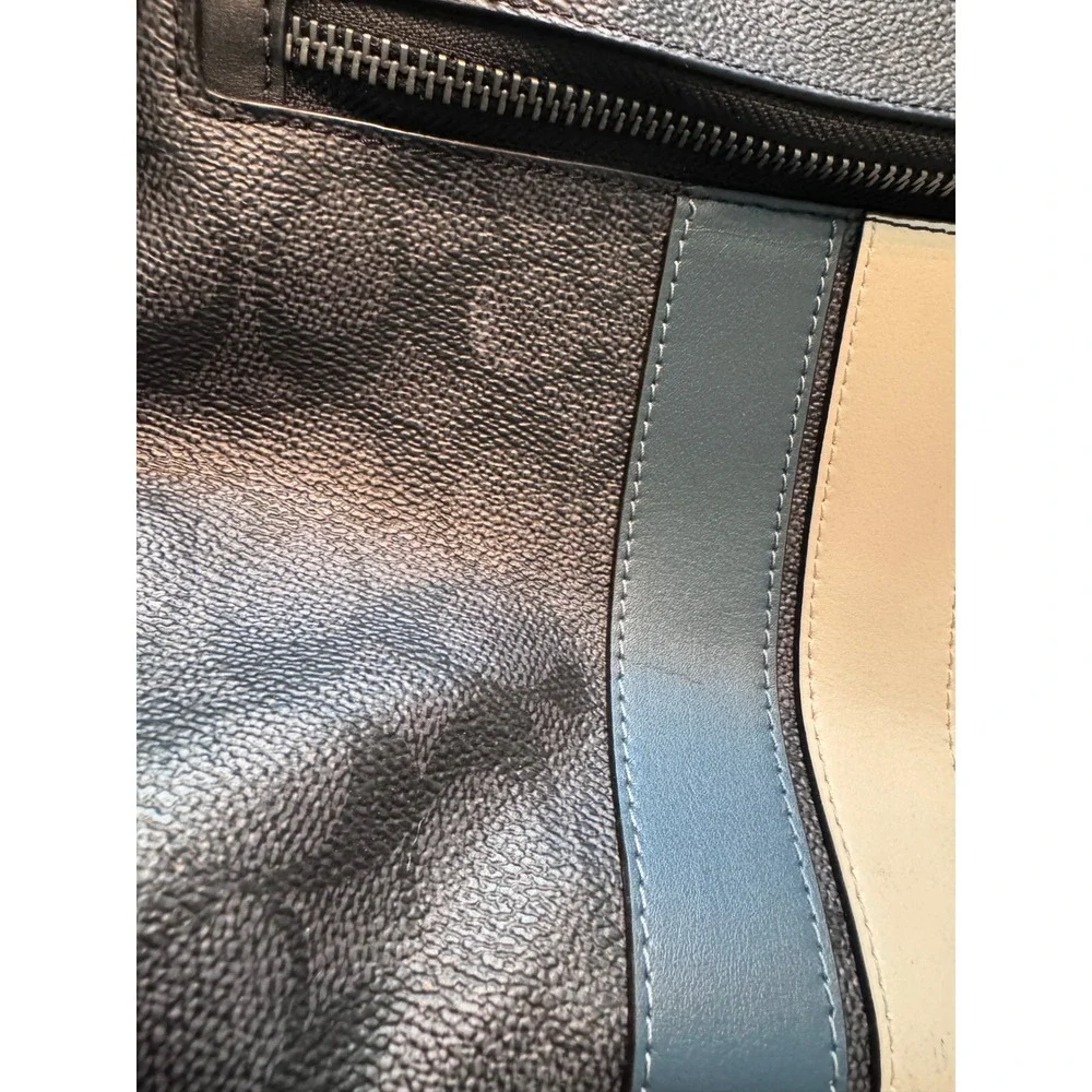 Coach West Backpack Signature Canvas Varsity Stripe Black Blue CV922 Mens Bag